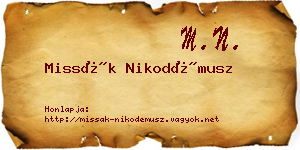 Missák Nikodémusz névjegykártya